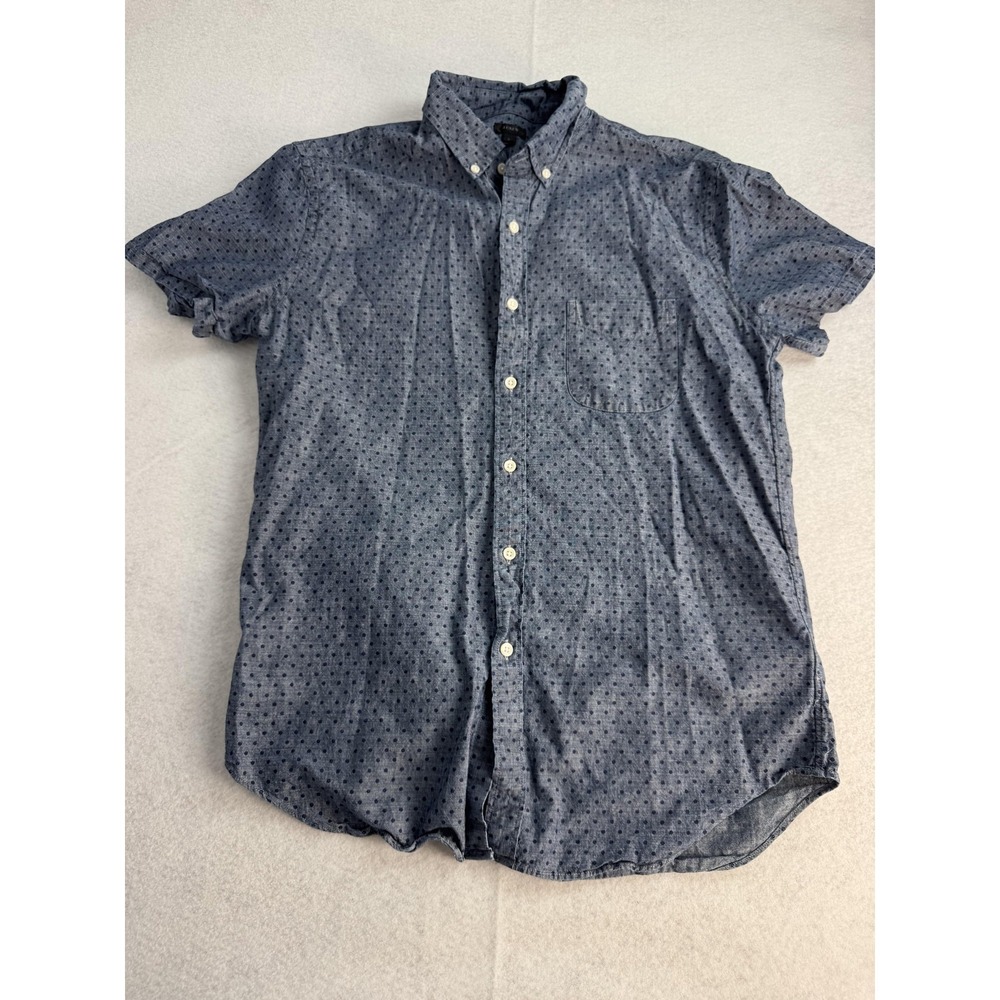 J.Crew Shirt Mens Large Blue Chambray Polka Dot Button‎ Down Short Sleeve Casual